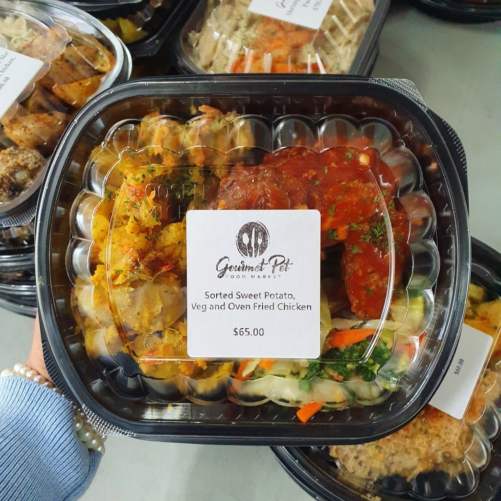 GOURMET POT-FRIED CHICK, SWEET POT, VEG