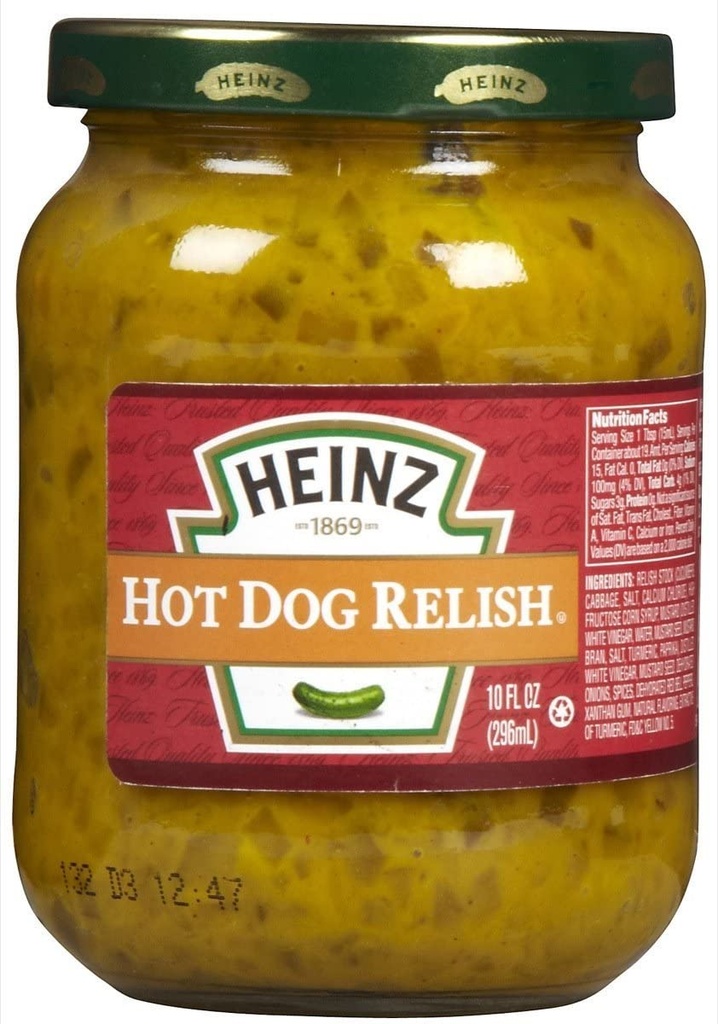 HEINZ HOT DOG RELISH GLASS JAR 10oz