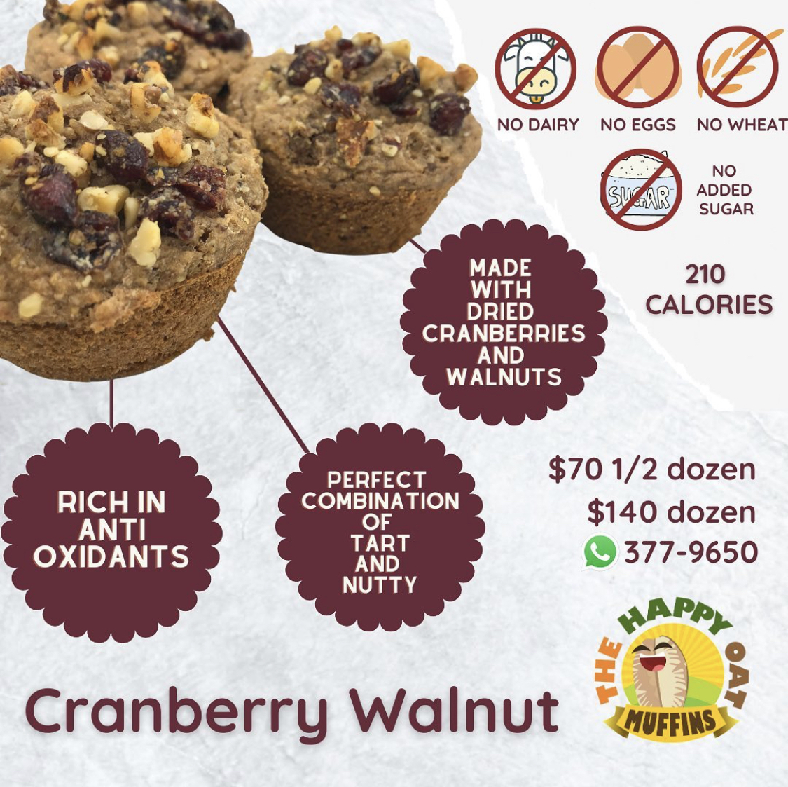 Happy Oat Muffins - Cranberry Walnut 