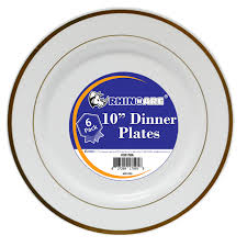 [15438] RHINOWARE 10" DINNER PLATES 6PC GOLD RIM