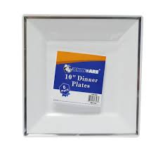 [15439] RHINOWARE 10" DINNER PLATES SQ 6PC SILVER RIM