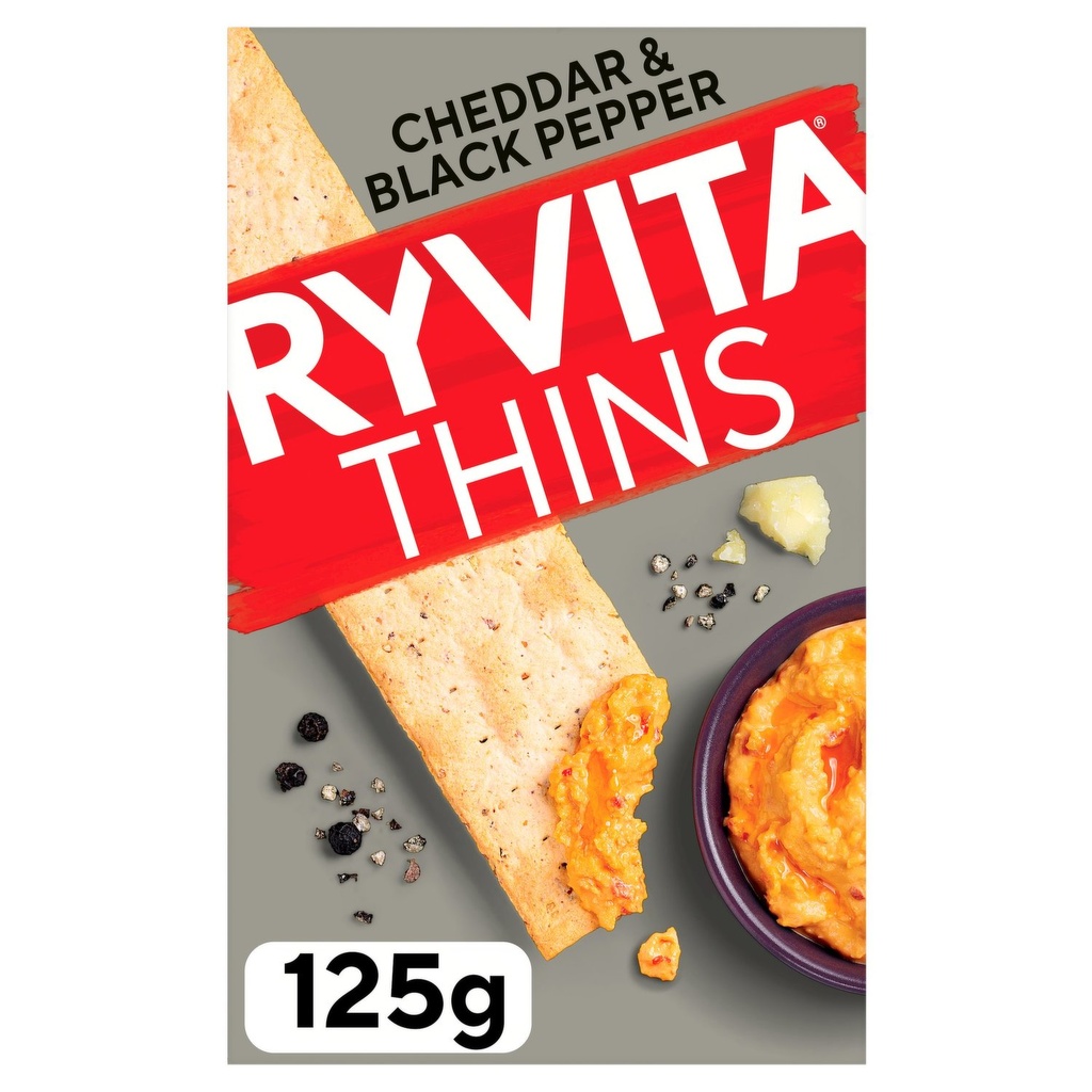 Ryvita Thins Cheddar &amp; Cracked Black Pepper Flat Bread 125g
